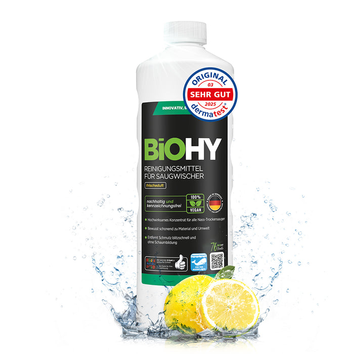 BiOHY détergent pour raclettes aspirantes, nettoyant pour aspirateurs eau et poussières, entretien des sols, nettoyant bio