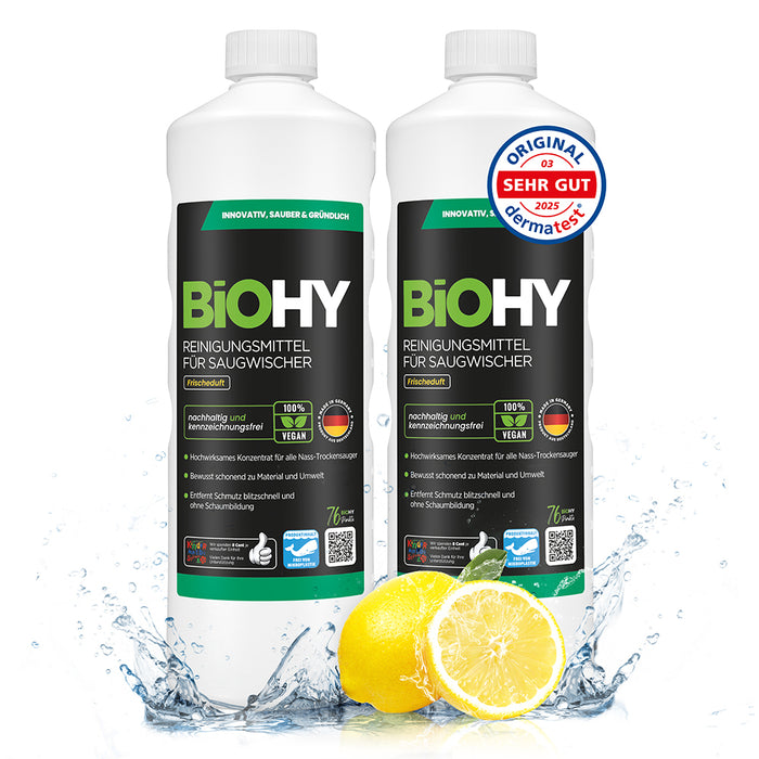 BiOHY détergent pour raclettes aspirantes, nettoyant pour aspirateurs eau et poussières, entretien des sols, nettoyant bio