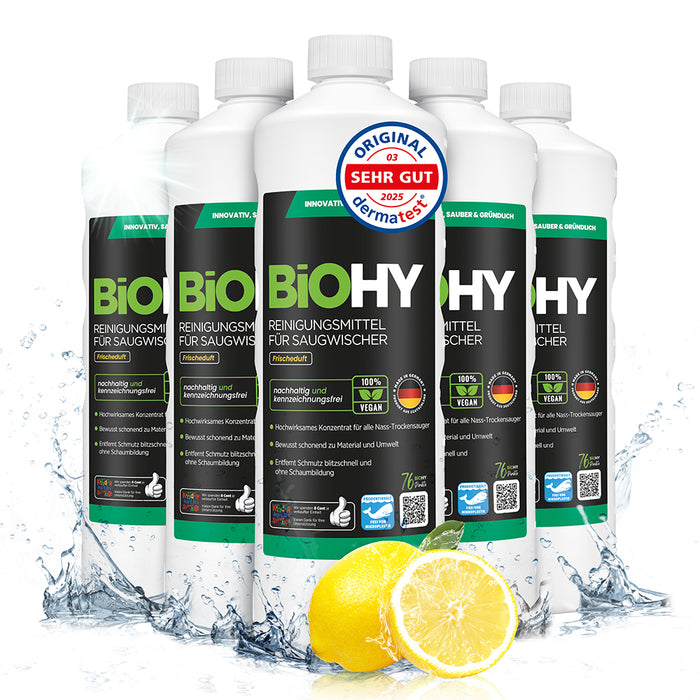 BiOHY détergent pour raclettes aspirantes, nettoyant pour aspirateurs eau et poussières, entretien des sols, nettoyant bio