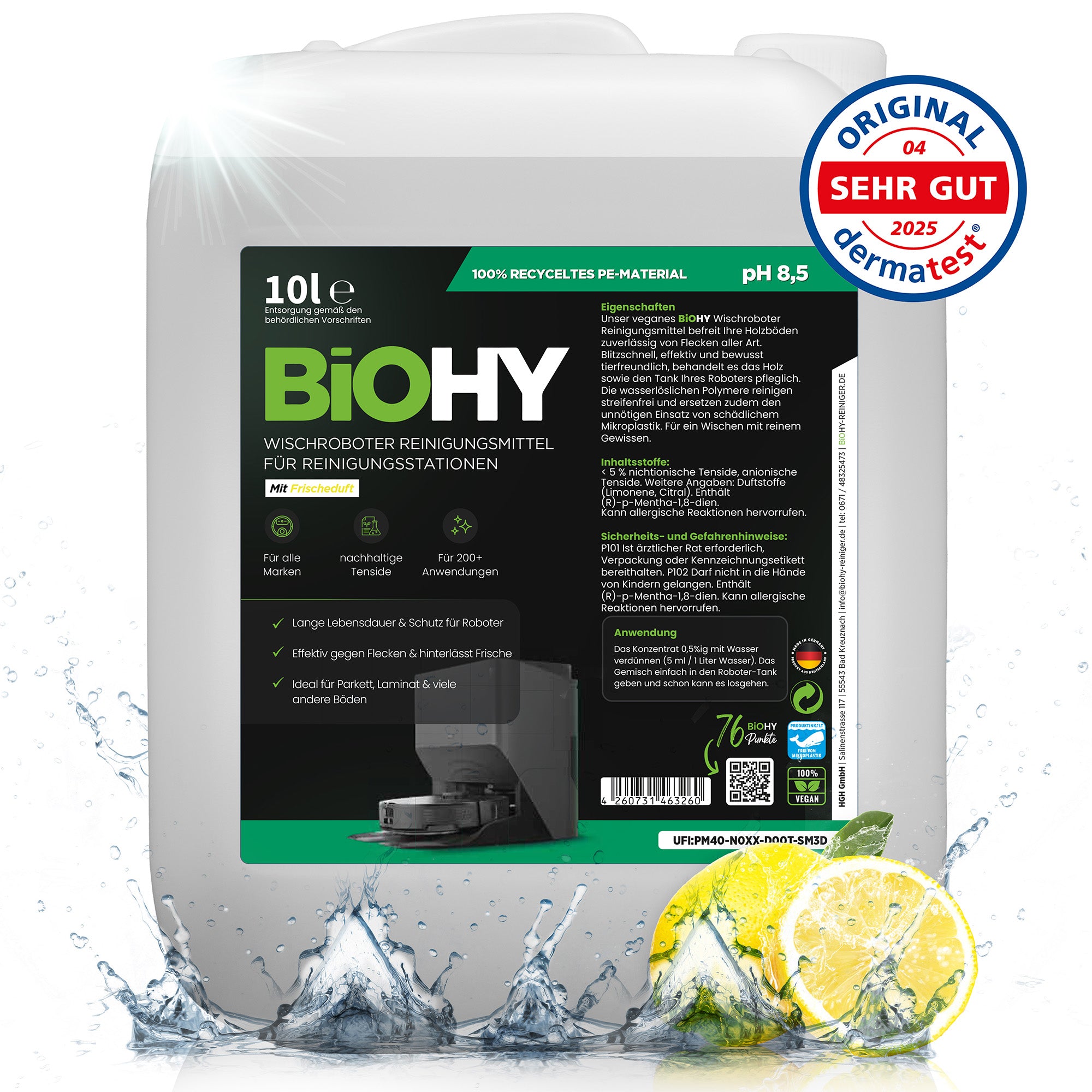 BiOHY Mopping robot cleaning agent for cleaning stations, cleaner for mopping robots, non-mudding floor cleaner, organic concentrate