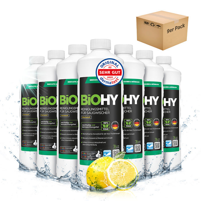 BiOHY détergent pour raclettes aspirantes, nettoyant pour aspirateurs eau et poussières, entretien des sols, nettoyant bio