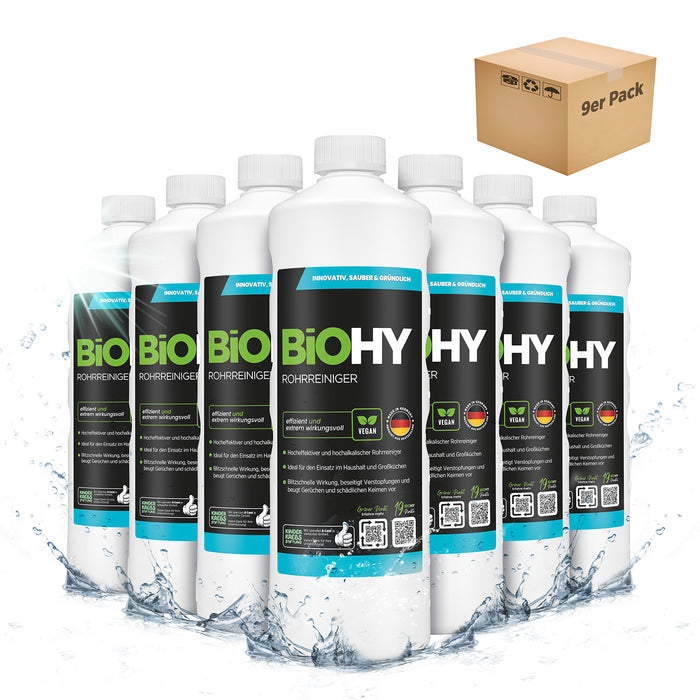 BiOHY déboucheur de tuyaux, déboucheur de canalisations, produit sans matières premières, concentré professionnel