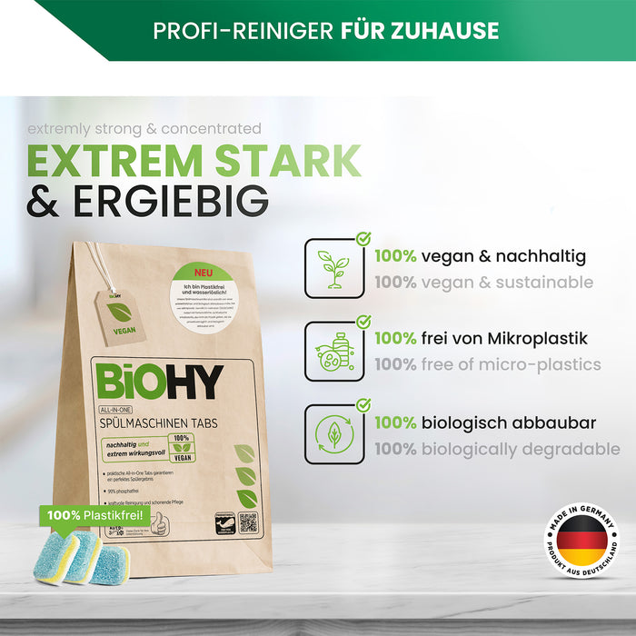 BiOHY Tout-en-un Pastilles pour lave-vaisselle, Pastilles pour lave-vaisselle, Pastilles pour lave-vaisselle