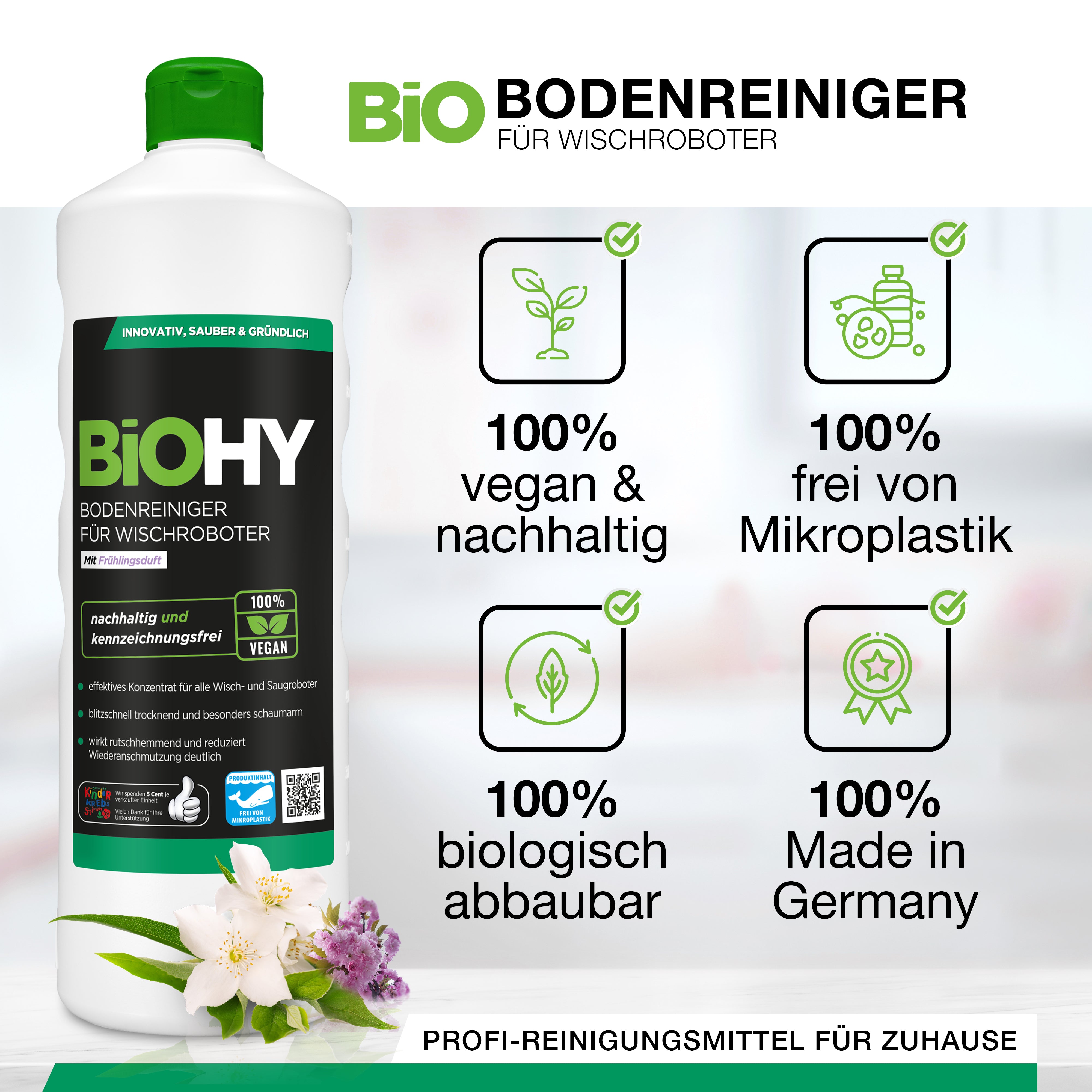 BiOHY floor cleaner for wiping robots, organic cleaner, floor wiping care, non-foaming floor cleaner