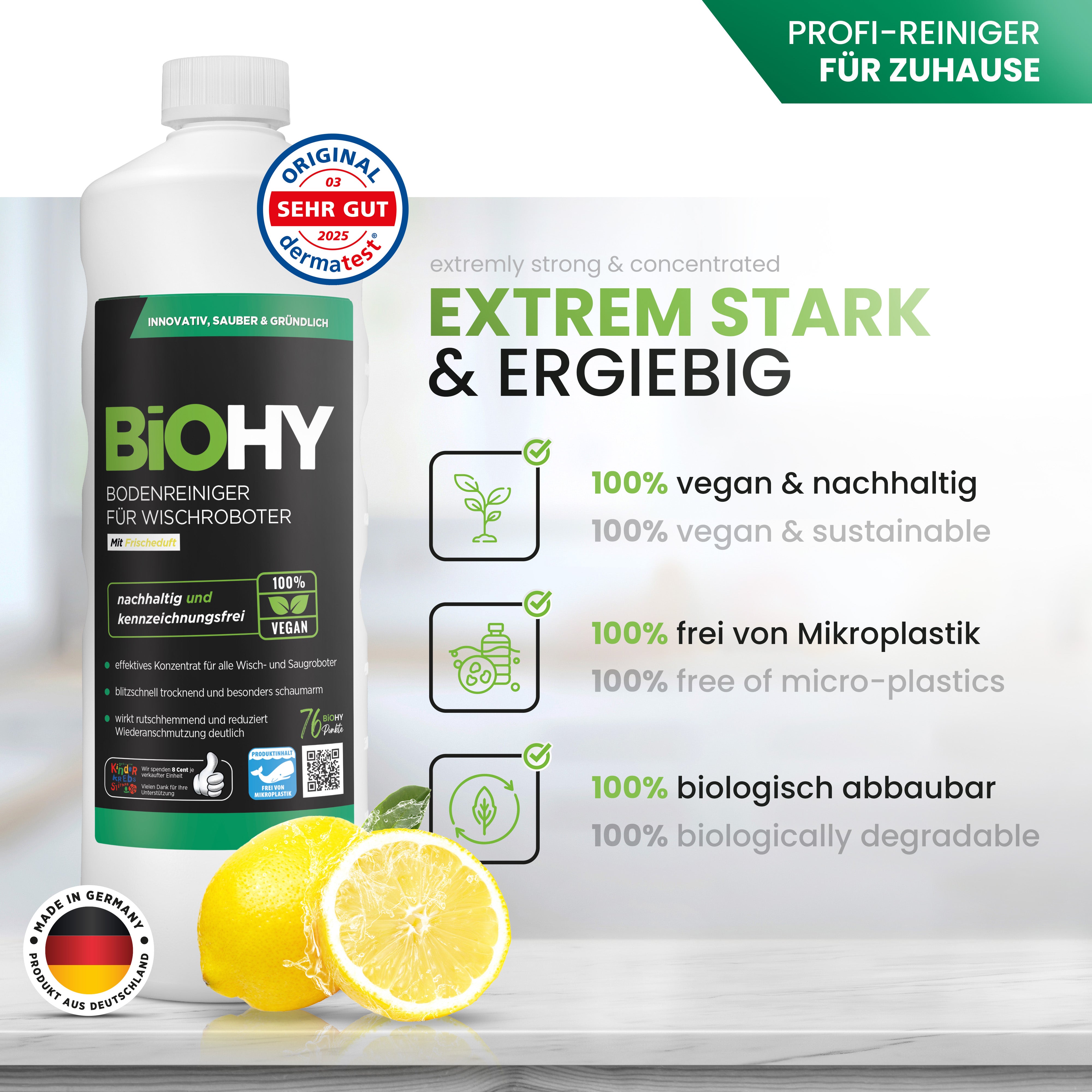 BiOHY floor cleaner for wiping robots, organic cleaner, floor wiping care, non-foaming floor cleaner