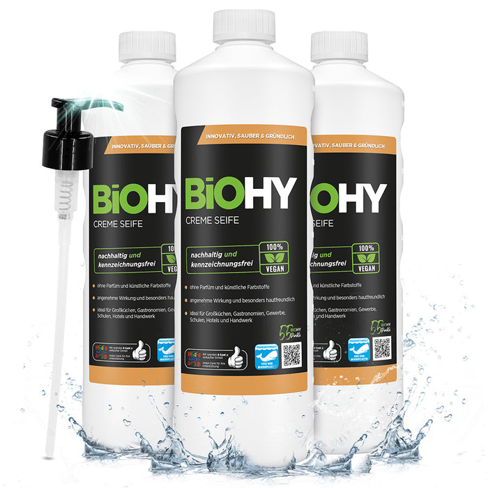 Savon crème BiOHY, Lotion lavante douce pour la peau, Savon pour les mains sans phosphate, Crème de savon relipidante