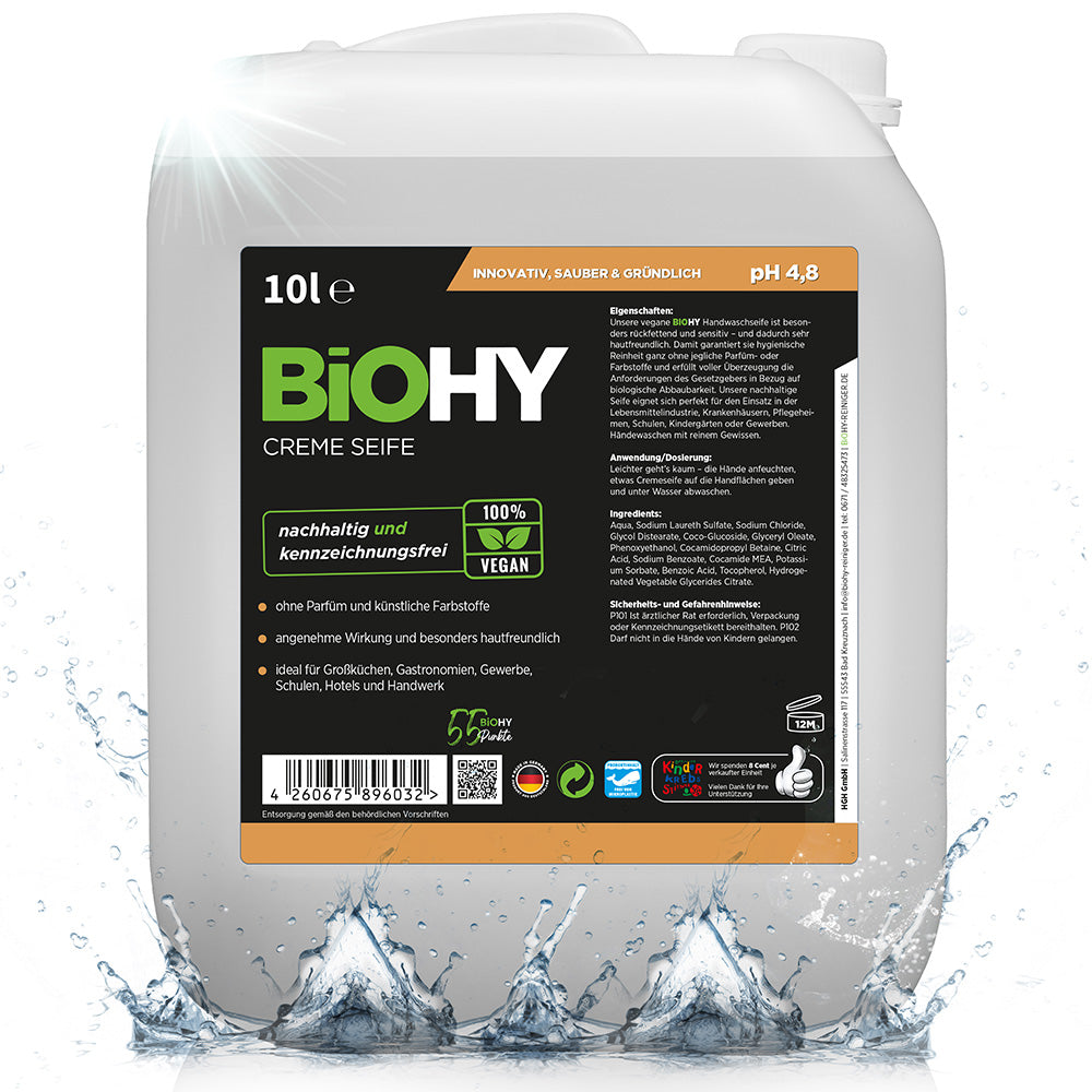 Savon crème BiOHY, Lotion lavante douce pour la peau, Savon pour les mains sans phosphate, Crème de savon relipidante