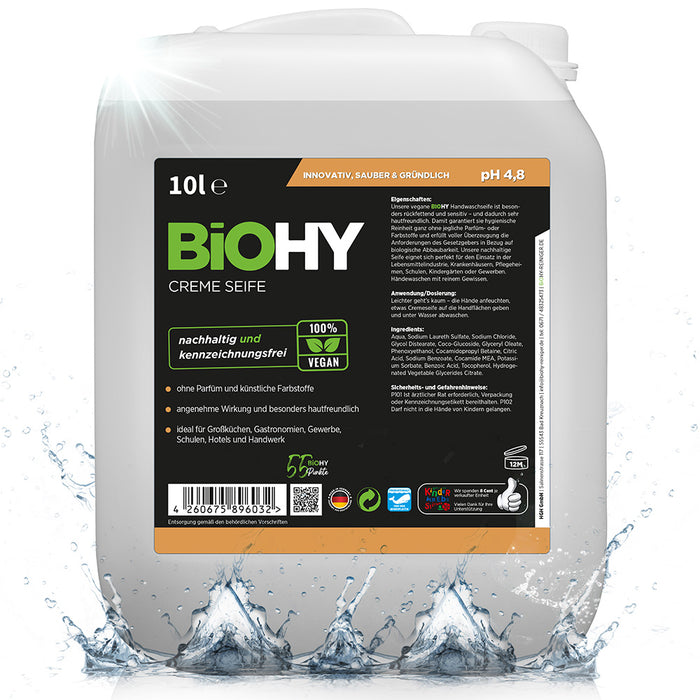 Savon crème BiOHY, Lotion lavante douce pour la peau, Savon pour les mains sans phosphate, Crème de savon relipidante