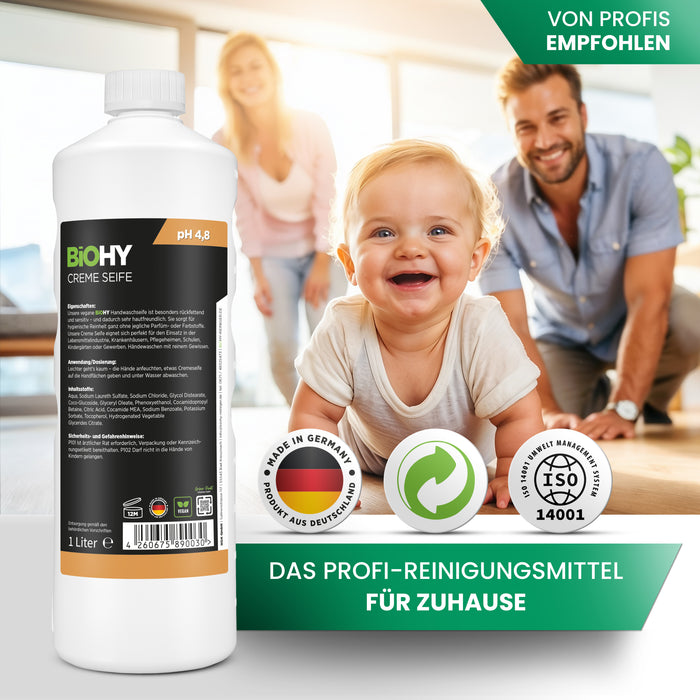 Savon crème BiOHY, Lotion lavante douce pour la peau, Savon pour les mains sans phosphate, Crème de savon relipidante