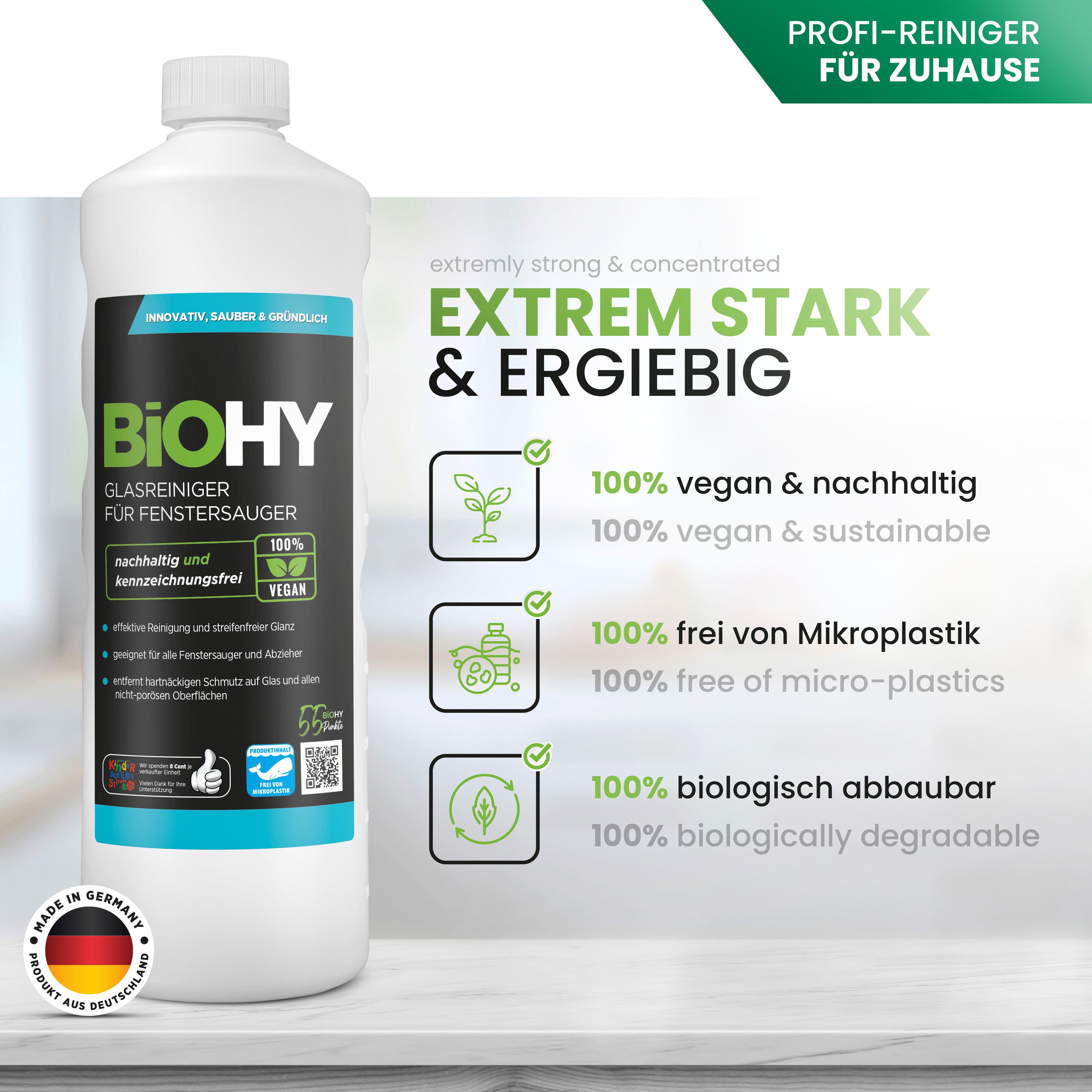 BiOHY glass cleaner for window vacuums, window cleaning agents, glass cleaners, window cleaners