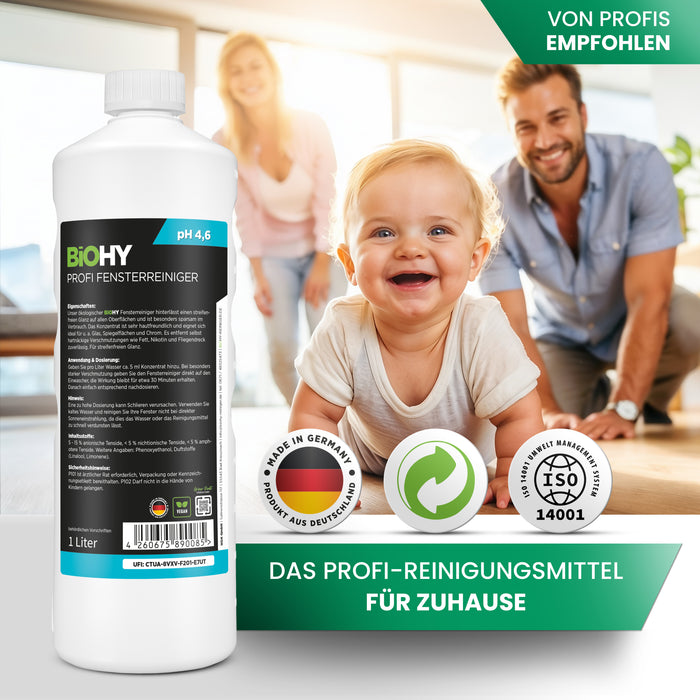 BiOHY professional window cleaner, glass cleaner, window cleaning agent, organic concentrate