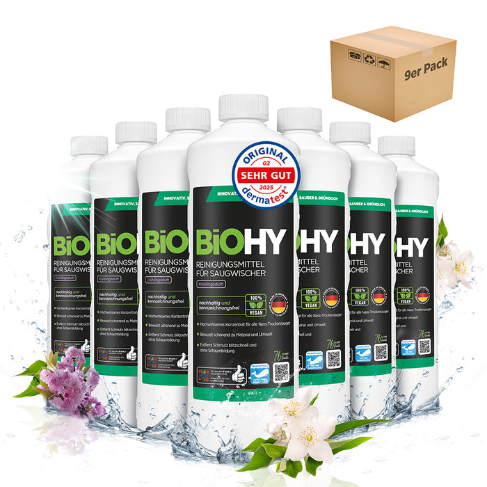 BiOHY cleaning agent for vacuum wipers, cleaners for wet and dry vacuum cleaners, floor care products, organic cleaners