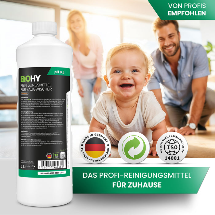 BiOHY détergent pour raclettes aspirantes, nettoyant pour aspirateurs eau et poussières, entretien des sols, nettoyant bio