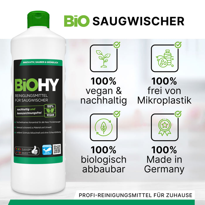 BiOHY détergent pour raclettes aspirantes, nettoyant pour aspirateurs eau et poussières, entretien des sols, nettoyant bio