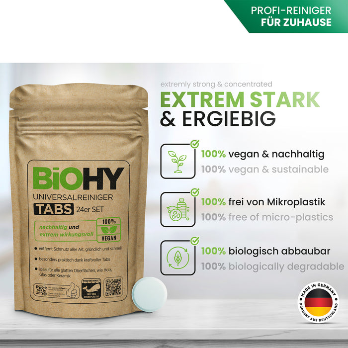 BiOHY Set de bouteilles en verre avec des pastilles de nettoyant universel, produits de nettoyage, pastilles de nettoyage, pastilles de nettoyant multi-usages