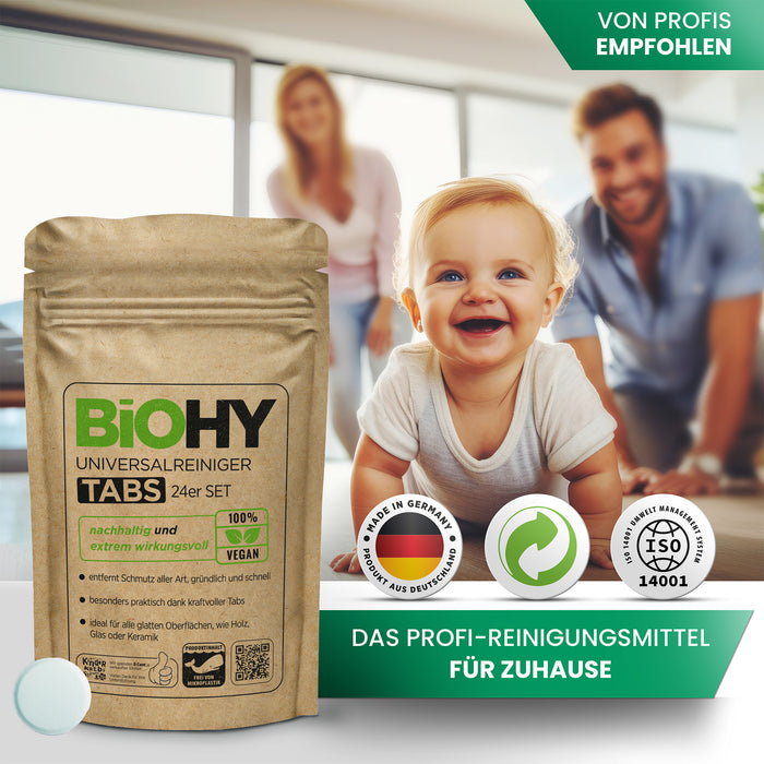 BiOHY Set de bouteilles en verre avec des pastilles de nettoyant universel, produits de nettoyage, pastilles de nettoyage, pastilles de nettoyant multi-usages