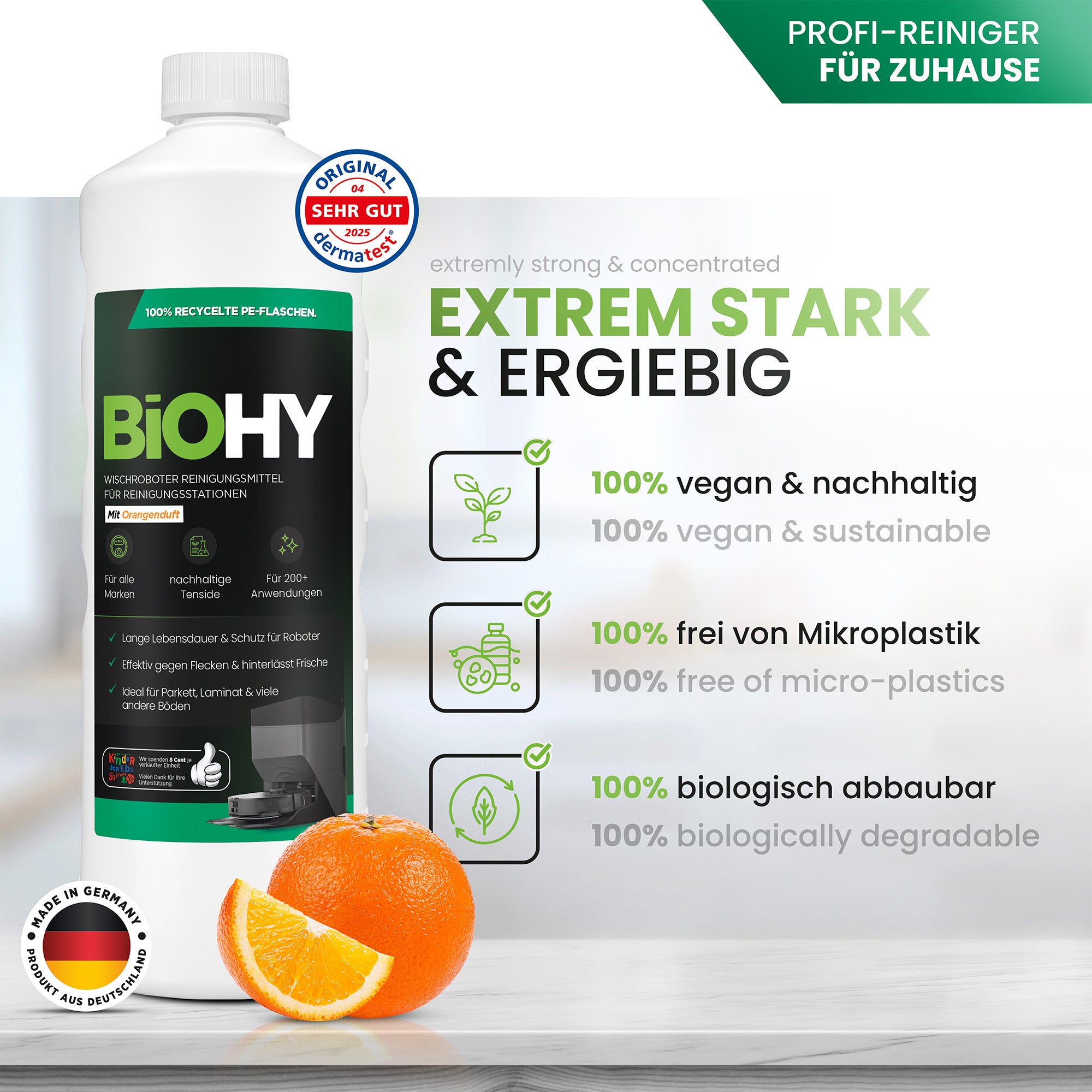 BiOHY Mopping robot cleaning agent for cleaning stations, cleaner for mopping robots, non-mudding floor cleaner, organic concentrate