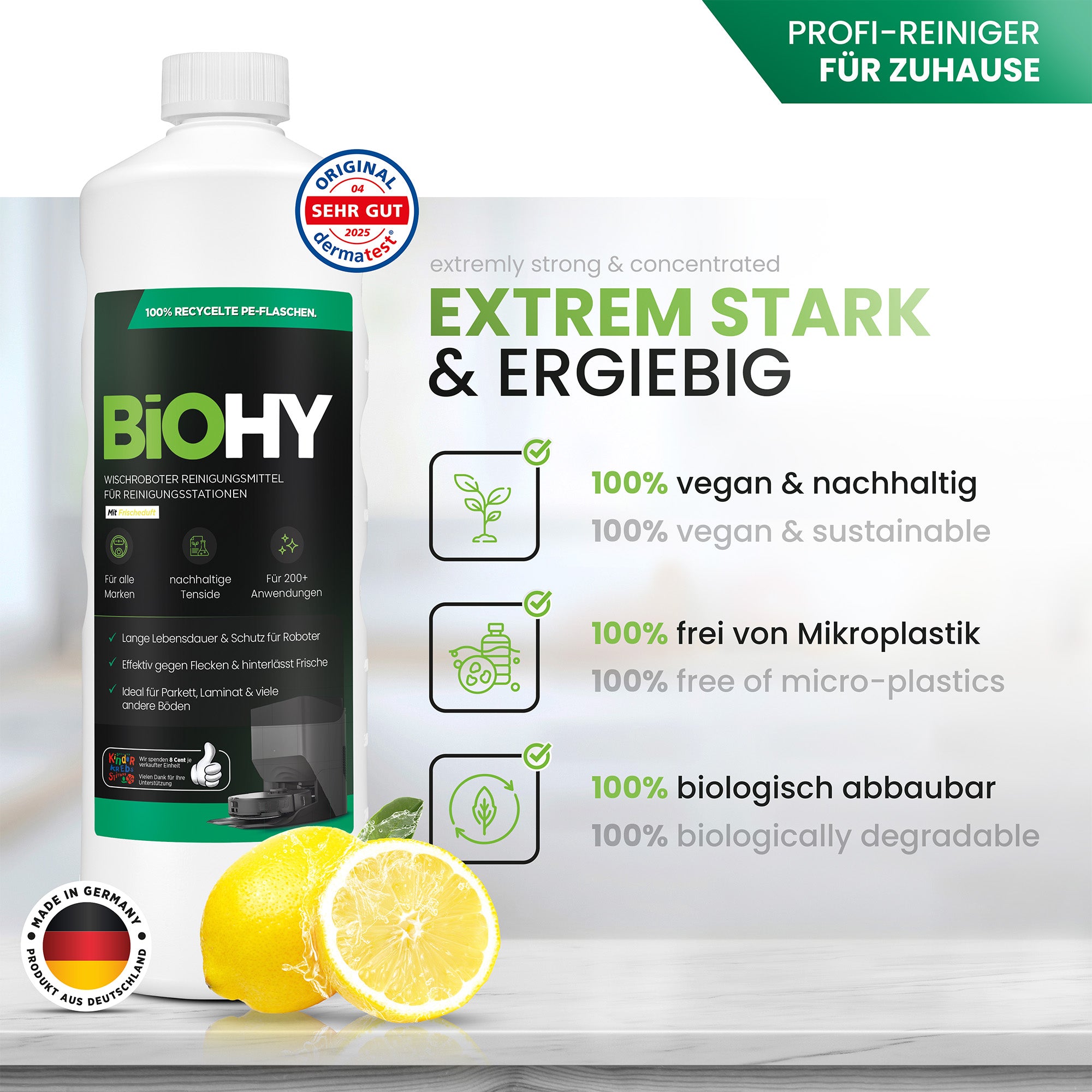 BiOHY Mopping robot cleaning agent for cleaning stations, cleaner for mopping robots, non-mudding floor cleaner, organic concentrate