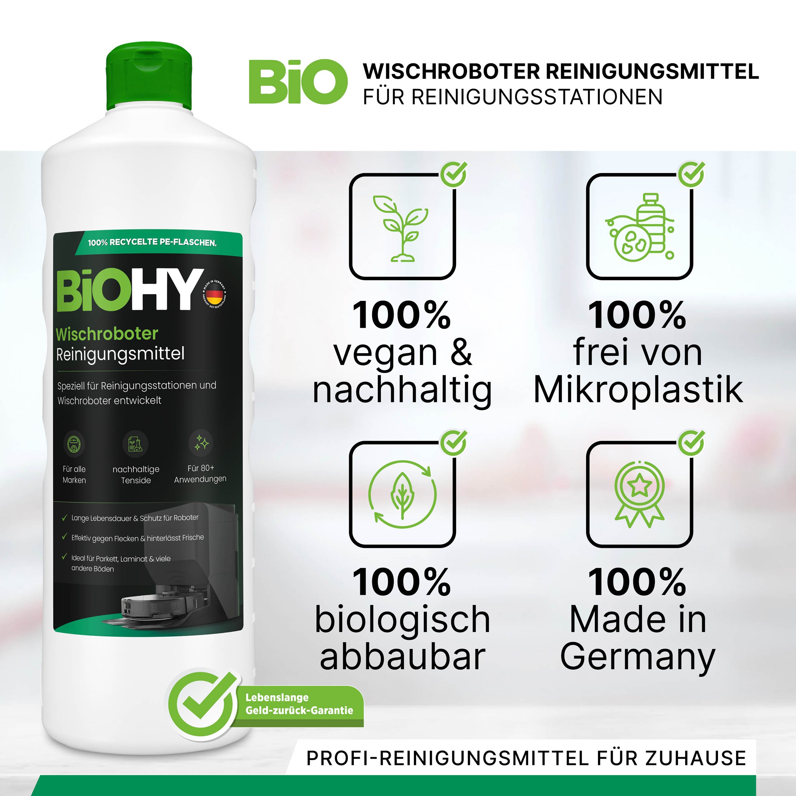 BiOHY Nettoyant pour stations de nettoyage de robots d'essuyage, Nettoyant pour robots d'essuyage, Nettoyant pour sols non polluant, Bio concentré