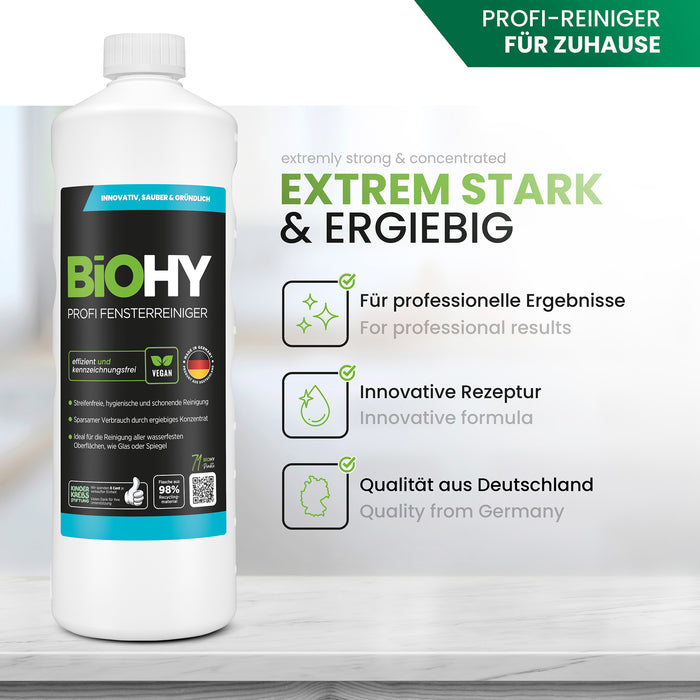 BiOHY professional window cleaner, glass cleaner, window cleaning agent, organic concentrate