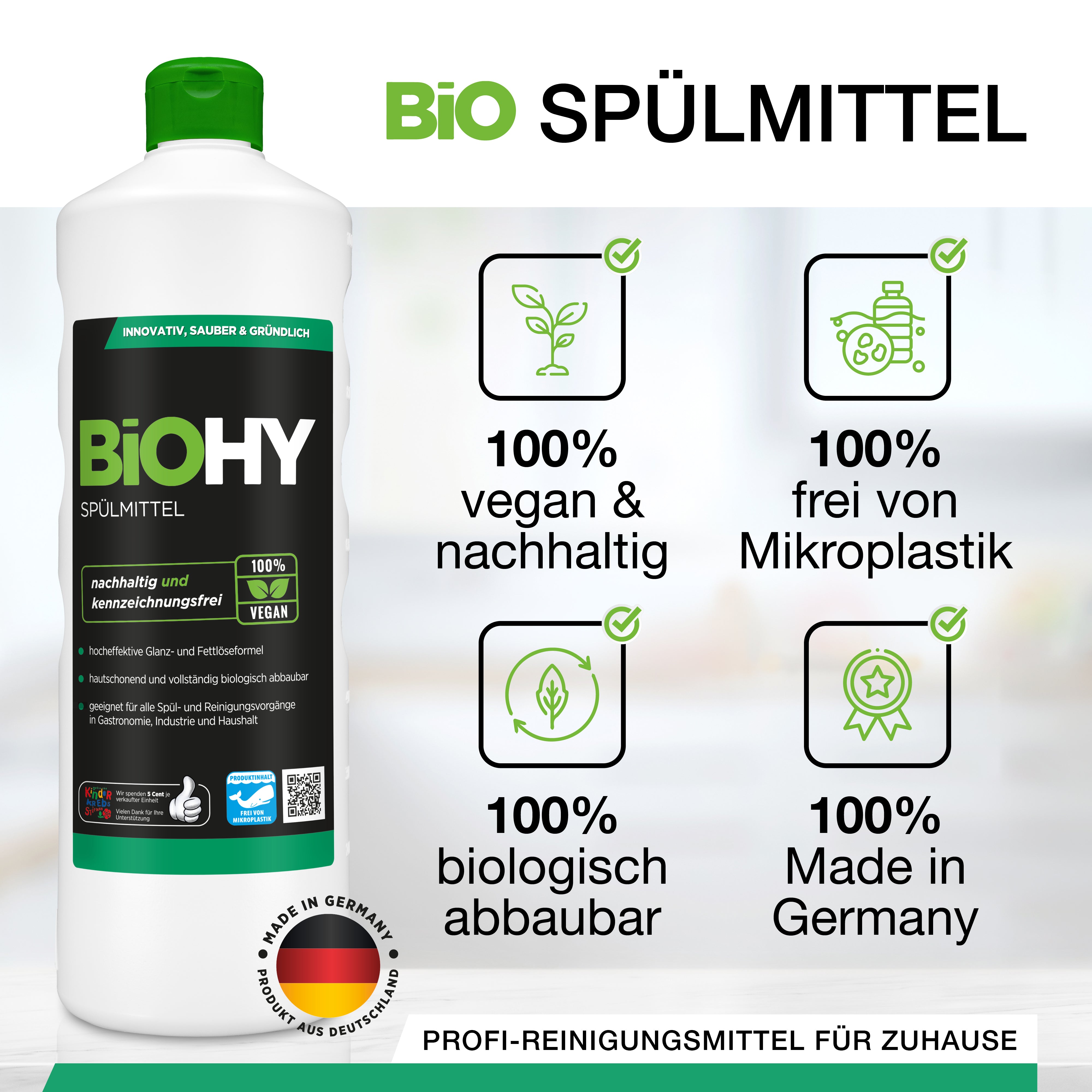 BiOHY détergent pour lave-vaisselle, lave-mains, nettoyant vaisselle